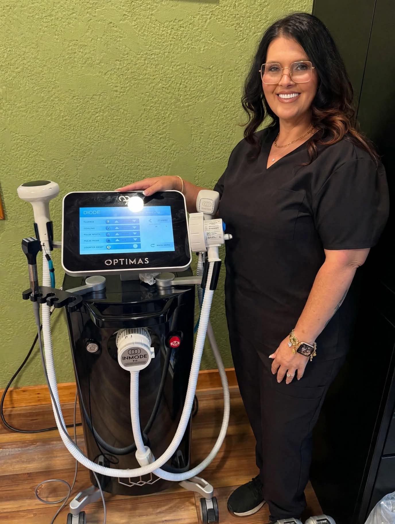 Katrina Watkins, NP with the InMode Optimas laser platform at Serene Med Spa Paintsville